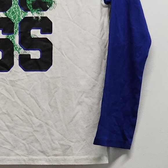 Boys M 7/8 Dino Raglan Shirt The Children’s Place Blue White BOSS Graphic T-REX - Picture 3 of 14
